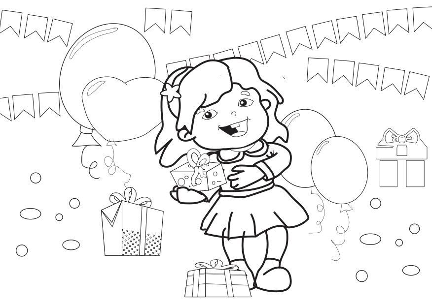 Kolorowanka online: Kolorowanka dziewczynka świętuję dzień dziecka